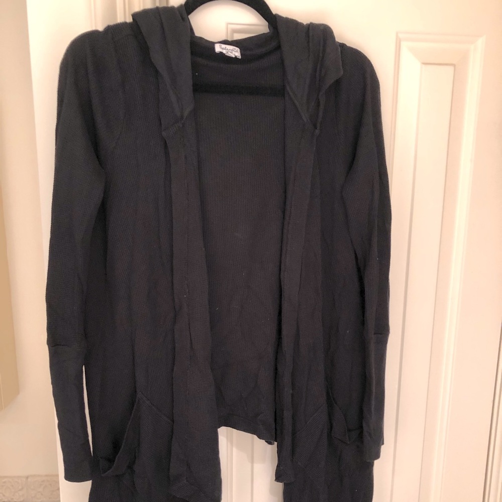 Splendid waffle knit asymmetrical Cardigan w/ hood